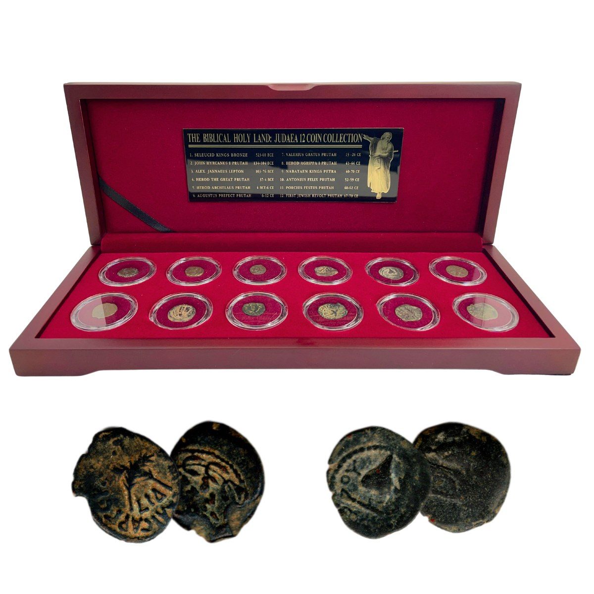 JUD12CNBOX-D Biblical Holy Land: Box of 12 Ancient Judaea Coins from the time of Jesus (Twelve-Coin Boxed Set)