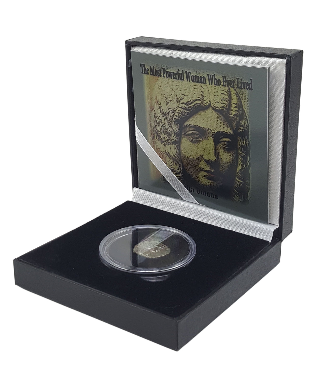 JULIADOMNA-BBOX The Most Powerful Woman Who Ever Lived: Box of Silver Roman Denarius of Julia Domna (black box)