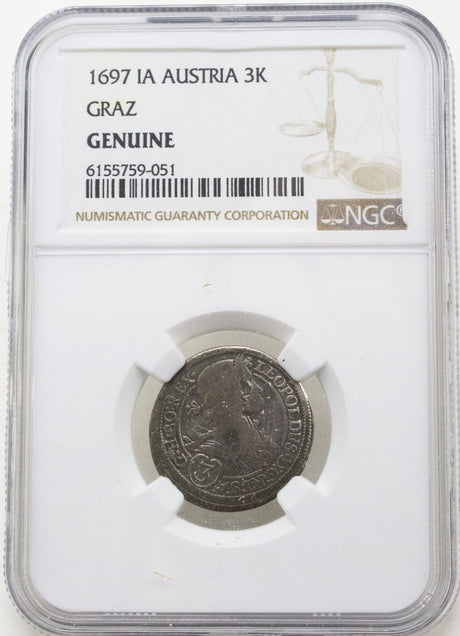 LEO-HOGMOUTH-NGC(LG) Leopold the Hogmouth - Silver 3 Kreuzer - NGC Certified Slab (Low Grade)(LG)