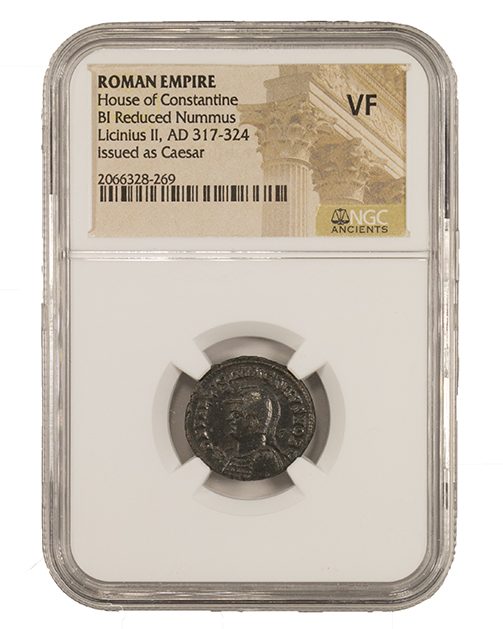 LICINIUS2ND(AE3)NGC(VF) Roman AE of Licinius II (AD 317-324) NGC(VF)