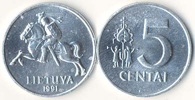 Lithuania KM87(U) 5 Centai (Horse)