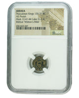 Judaea AE Maccabean (Biblical Widows Mite) 135-37 BC Prutah NGC MACCABEAN(CV)-NGC