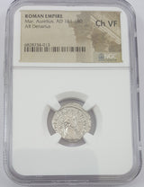 MARCUSAURELIUS(AR)NGC(CH-VF) Roman Silver Denarius of Marcus Aurelius (AD 161-180) NGC(CH-VF)