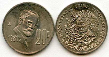 Mexico KM442(U) 20 Centavos