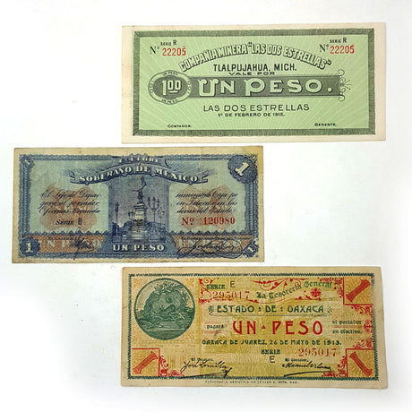 MEXREV-BF Three Banknotes from the Mexican Revolution, 1914-15 (billfold)