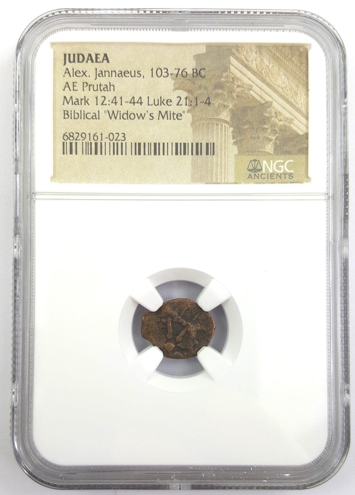 MITE-NGC(SELECT) Widow's Mite: Judean Prutah (103-76 BC) NGC Slab(SELECT)