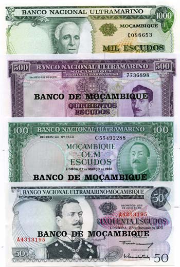 MOZABN4SET1(U) Mozambique Set of 4 Escudos Notes