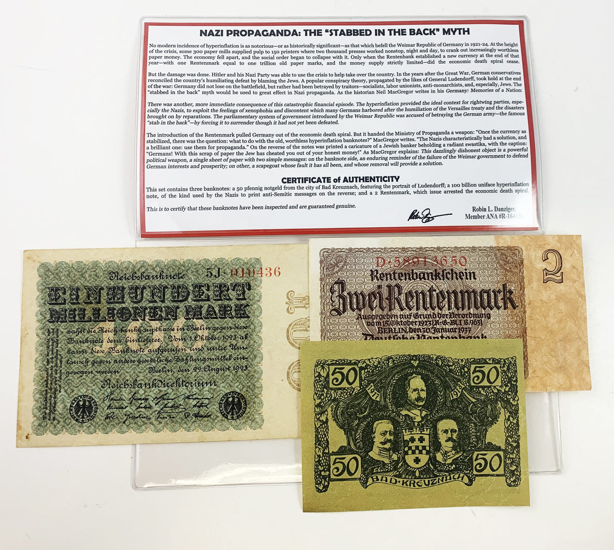 NAZIPROP-BF Nazi Propaganda: The "Stabbed in the Back" Myth: Three Banknotes (Billfold)