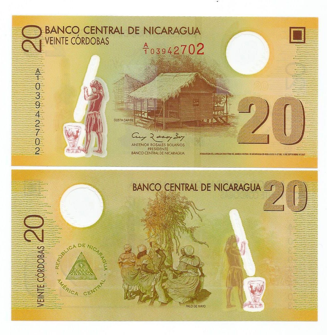 Nicaragua P202a(U) 20 Cordobas - Polymer (Plastic)