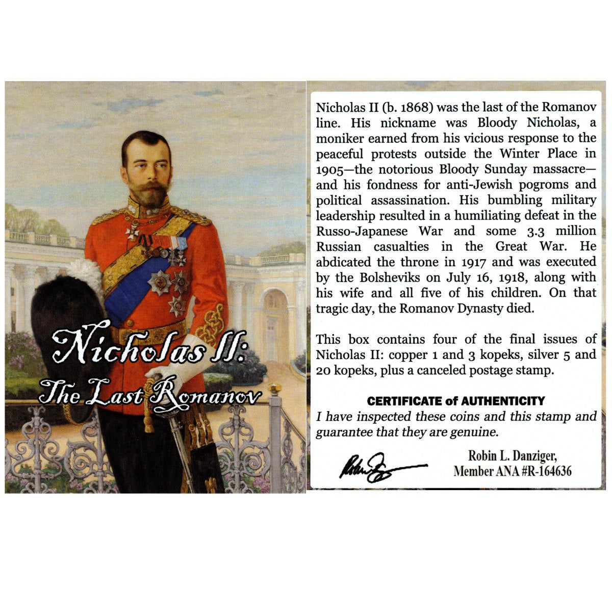 NICHOLASII5CNBOX Nicholas II of Russia: The Last Romanov (Boxed Set of Four Coins and a Stamp)