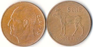 Norway KM405(F-VF) 5 Ore