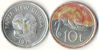 Papua New Guinea KM4(WD) 10 Toea (Water Damaged)