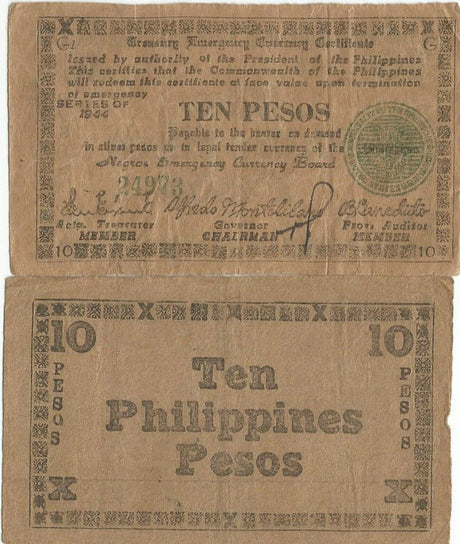 Phil. Guerillas Negros PS676-677(F-VG) 10 Pesos