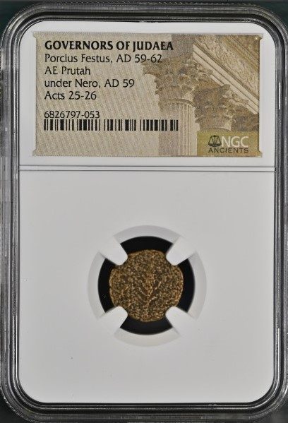 PORCIUSFESTUS-NGC(LG) Judaea AE Porcius Festus (AD 59-62) Prutah NGC(LG)