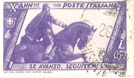 PS-ITAL451 Italian stamp, Mussolini on horseback