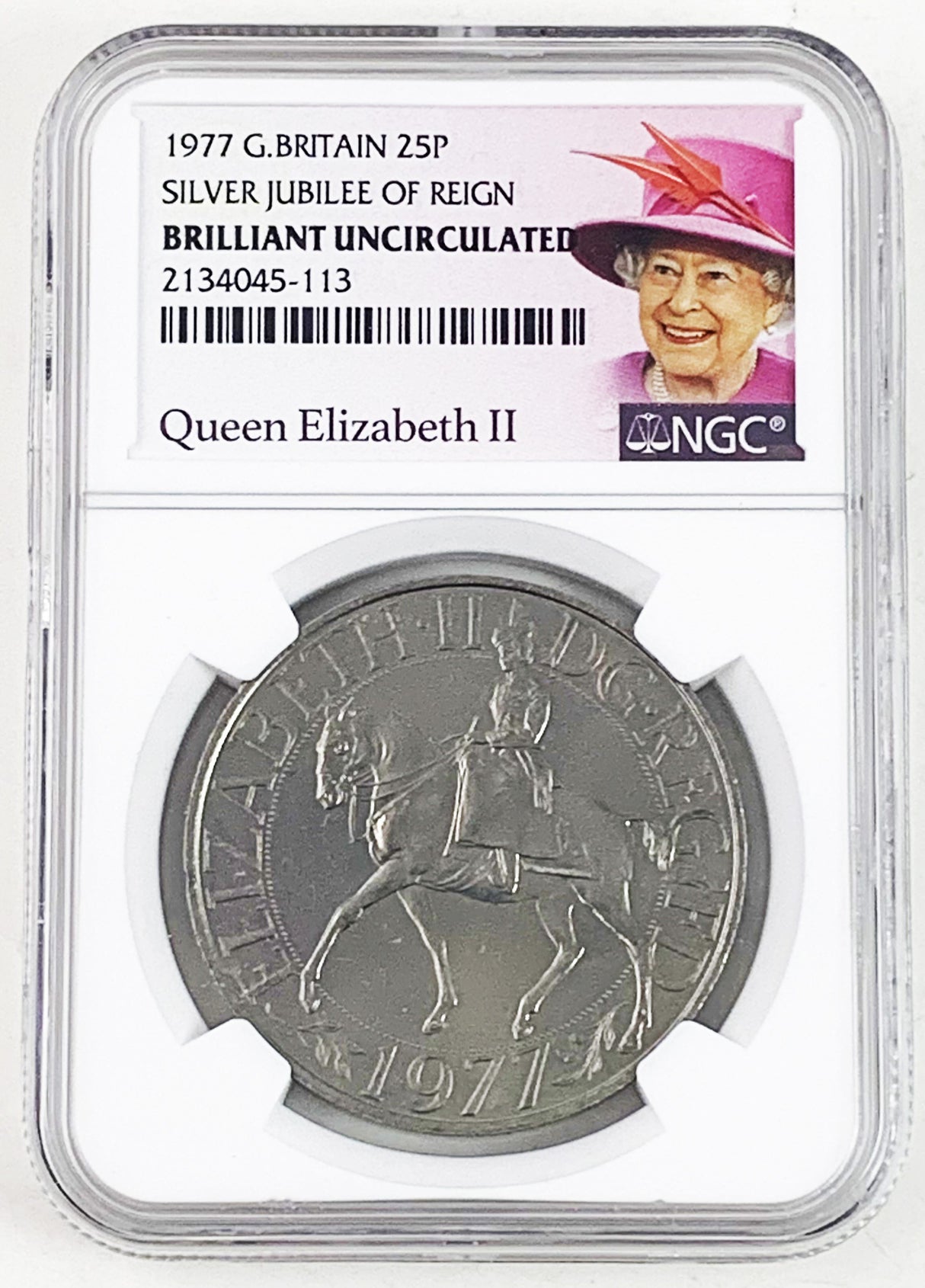 QE2-NGC Queen Elizabeth II: 1977 Great Britain 25 P ("Silver Jubilee Crown"). Brilliant Uncirculated. NGC certified capsule