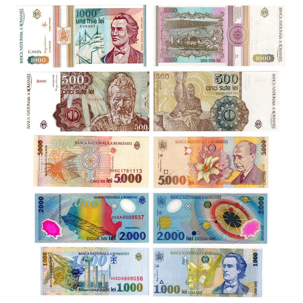 Romania: Five Banknotes of Romania (billfold)