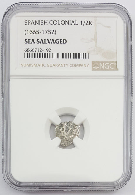 SEASALVAGE-NGC(LG) 1/2 Spanish Real, unknown provenance (1665-1752)(LG)