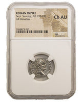 SEPTIMIUSSEV(AR)NGC(CH-AU) Roman Silver Denarius of Septimius Severus (AD 193-211) NGC(CH-AU)