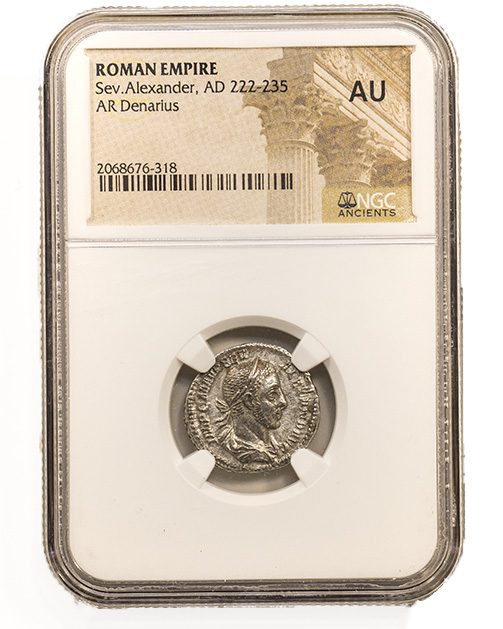 SEVERUS ALEXANDER(AR)NGC(AU) Roman Silver Denarius of Severus Alexander (AD 222-235) NGC(AU)