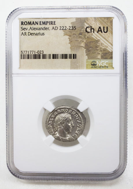 SEVERUS ALEXANDER(AR)NGC(CH-AU) Roman Silver Denarius of Severus Alexander (AD 222-235) NGC(CH-AU)