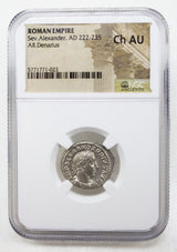 SEVERUS ALEXANDER(AR)NGC(CH-AU) Roman Silver Denarius of Severus Alexander (AD 222-235) NGC(CH-AU)