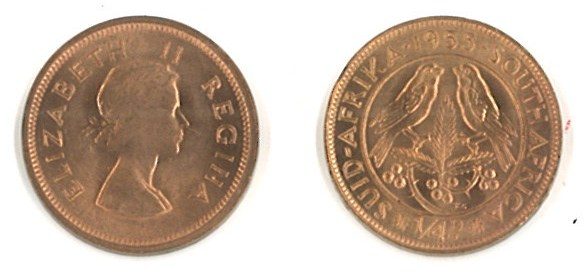 South Africa KM44-1955(U) 1/4 Penny (Farthing) - 1955