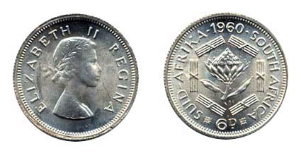 South Africa KM48-1960(U) 6 Pence