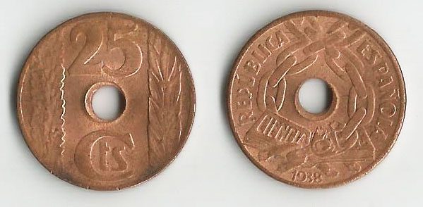 Spain KM757(U) 25 Centimes