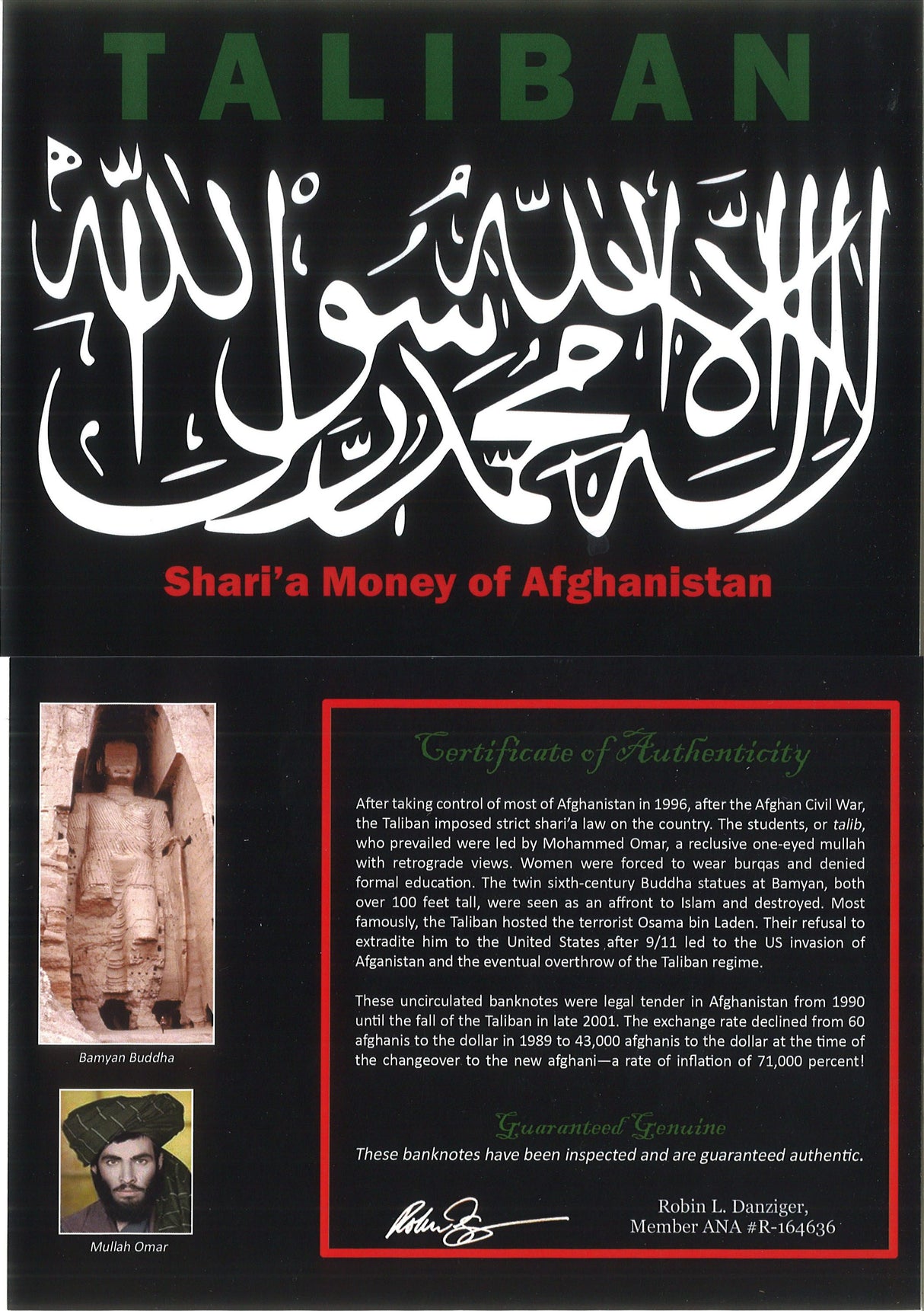 TALIBANALB Taliban: Shari'a Money of Afghanistan (4 Banknote Album)