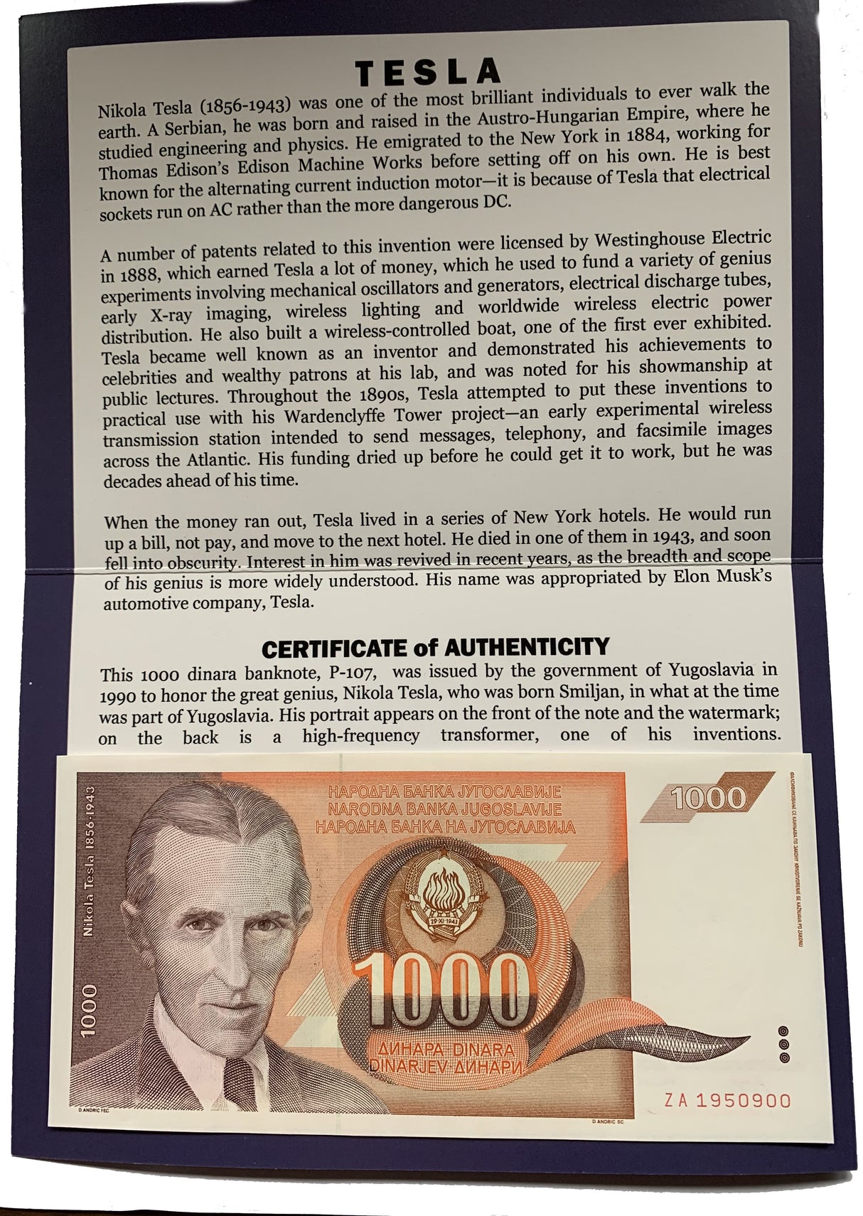 TESLA-BNCARD Tesla (Banknote Card)