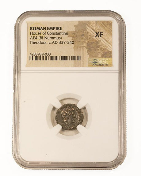 THEODORA(AE4)NGC(XF) Roman bronze of Flavia Maximiana Theodora, NGC(XF)