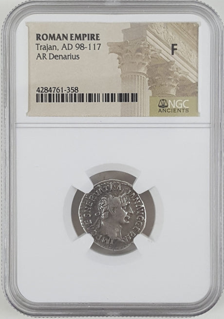 TRAJAN(AR)NGC(F) Roman Silver Denarius of Trajan (AD 98-117) NGC(F)