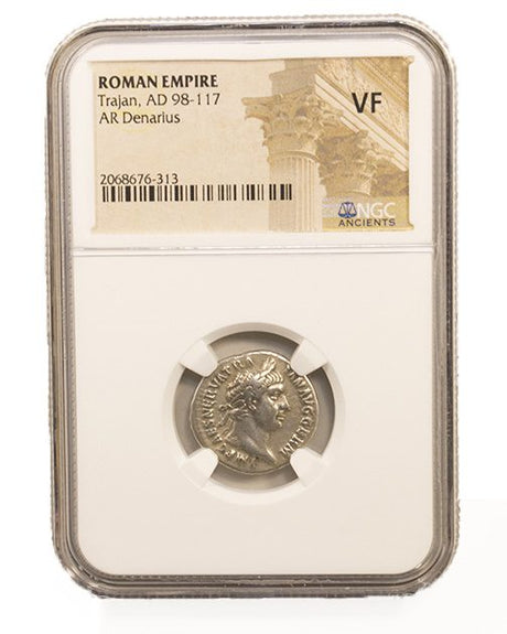 TRAJAN(AR)NGC(VF) Roman Silver Denarius of Trajan (AD 98-117) NGC(VF)