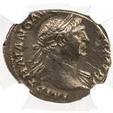 TRAJAN(AR)NGC(XF) Roman Silver Denarius of Trajan (AD 98-117) NGC(XF)