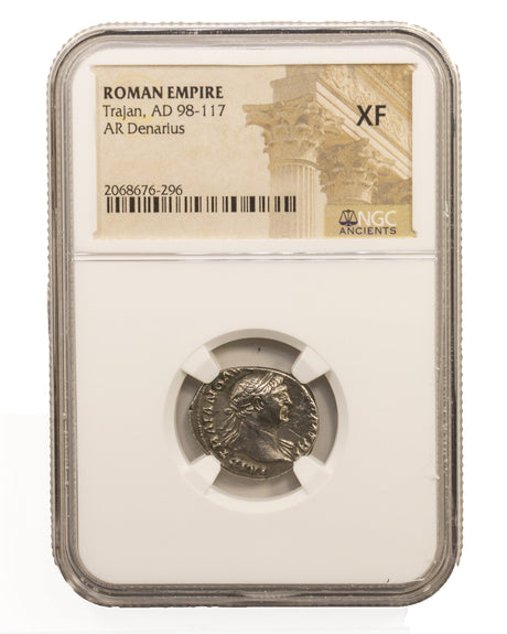 TRAJAN(AR)NGC(XF) Roman Silver Denarius of Trajan (AD 98-117) NGC(XF)