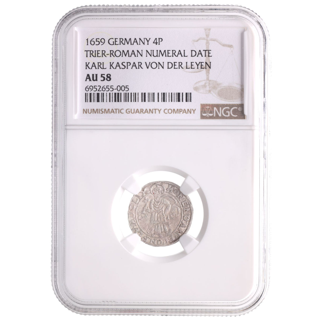 Trier-Rnd-Karl-Ngc(Au58) 4 Pfennig, Germany, 1652-1673, Roman Numeral Date, Karl Kasper Von Der Leyen(Au58)