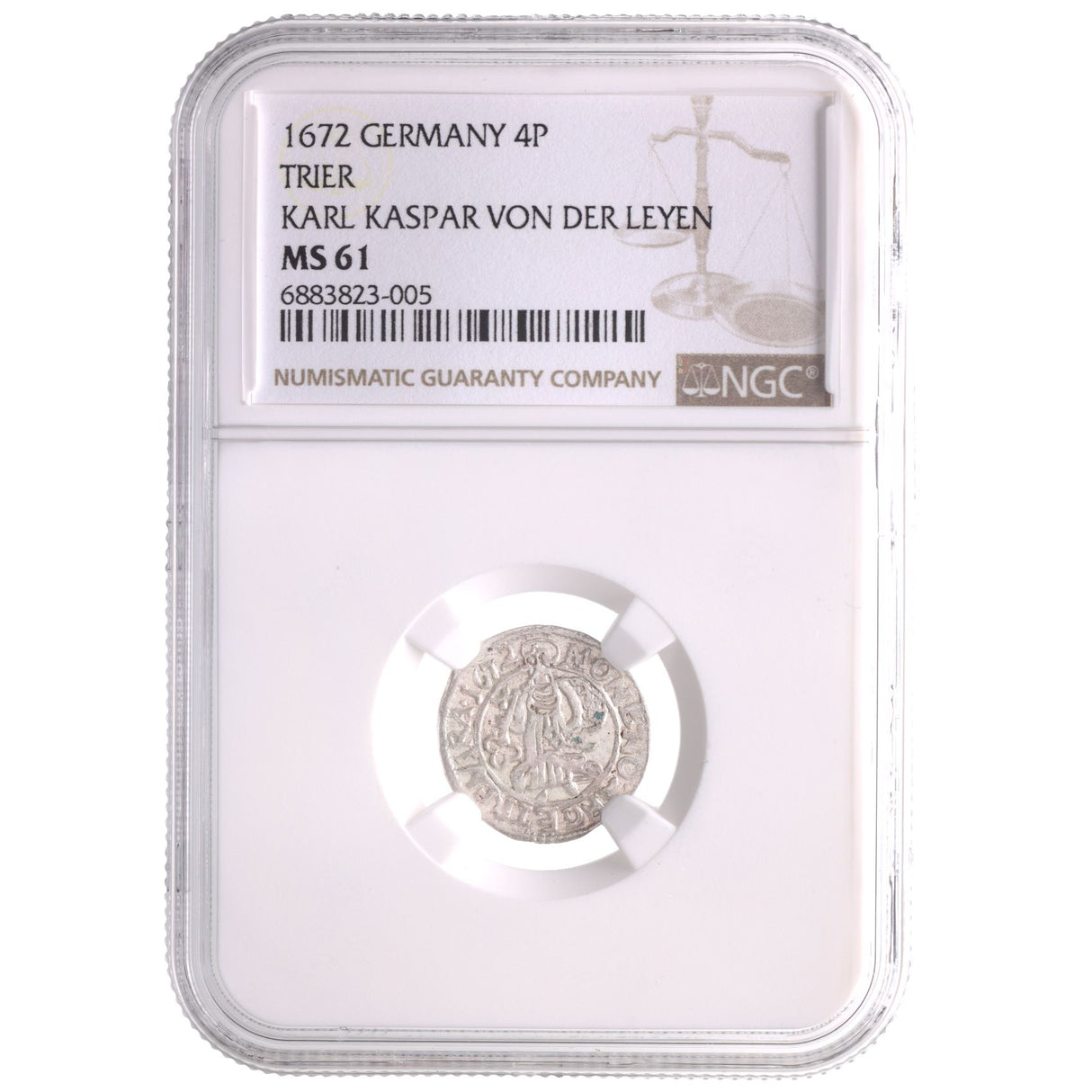 Trier-Rnd-Karl-Ngc(Au61) 4 Pfennig, Germany, 1652-1673, Roman Numeral Date, Karl Kasper Von Der Leyen(Au61)