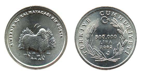 Turkey KM1161(U) 500,000 Lira (sheep)