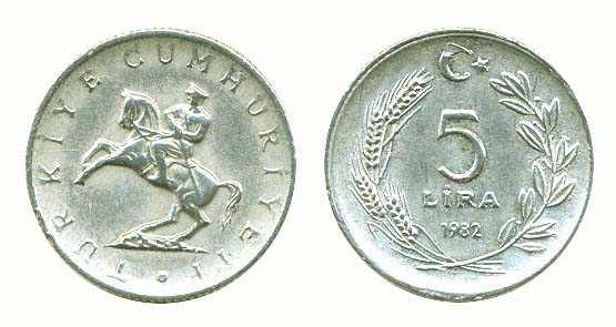 Turkey KM949&944(F-VF) 5 Lira