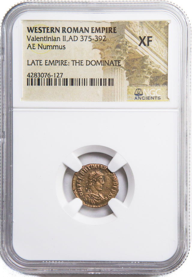 VALENTINIAN2ND(AE4)NGC(XF) Roman AE3 of Valentinian II (AD375-392)NGC(XF)