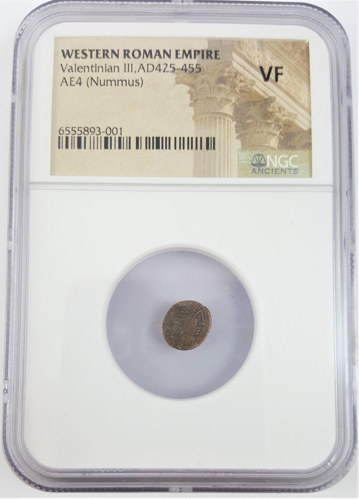 VALENTINIAN3RD(AE4)NGC(VF) Roman Bronze AE4 of Valentinian III NGC(VF)