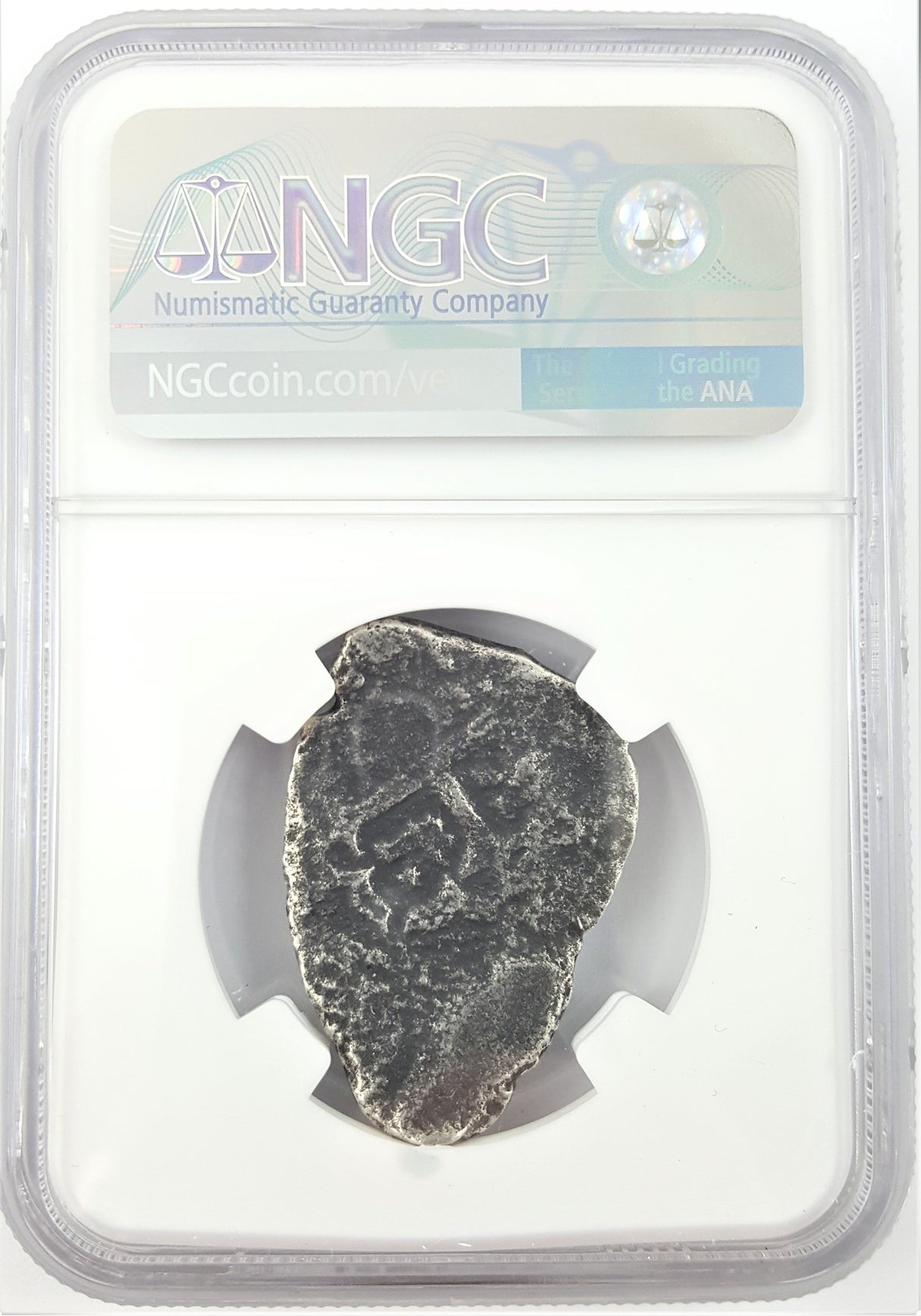 VLIEGENTHART-8R-NGC(NG) NGC certified 8-real fragment from the wreck of the Vliegenthart. Philip V, 1735.(NG)