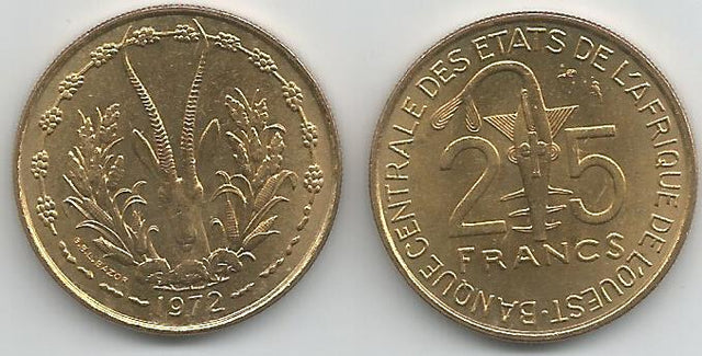 West African St. KM5(U) 25 Francs (1972)