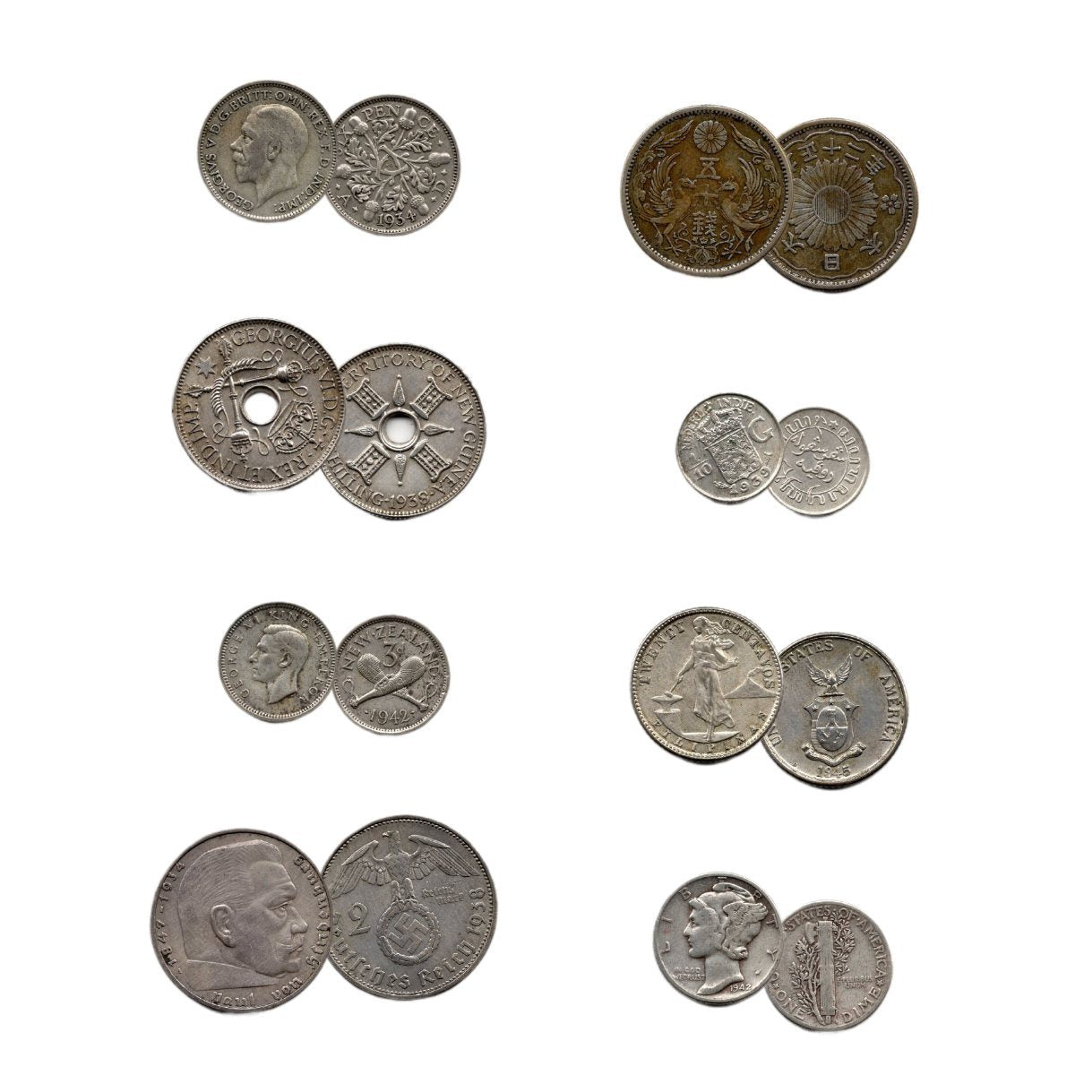 World War II: A Set of Eight Silver Coins