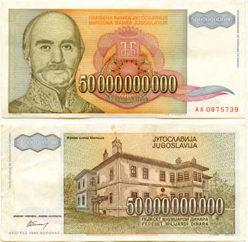 Yugoslavia P136(XF) 50,000,000,000 Dinara