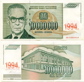 Yugoslavia P144(XF) 10,000,000 Dinara