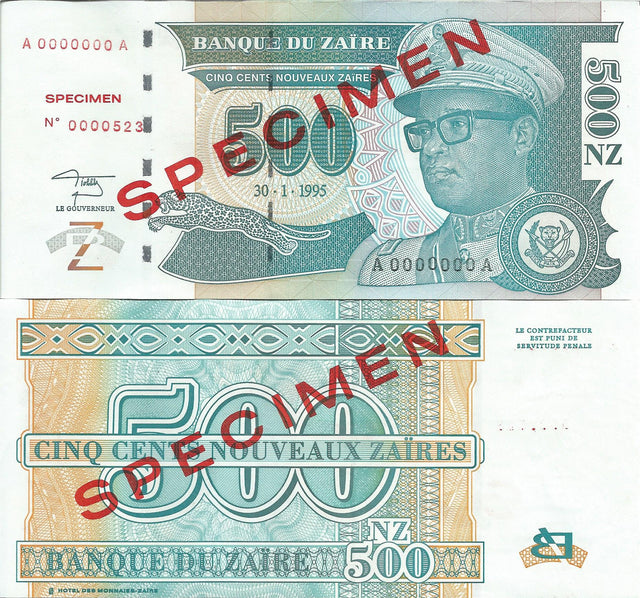 Zaire P65as(U) 500 New Zaires(Specimen)